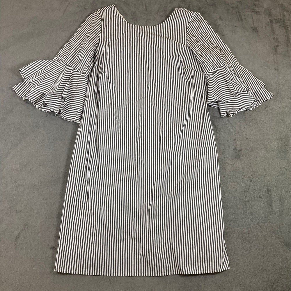 Pappagallo Womens Navy White Striped Ruffle Bell Sleeve Shift Dress Size 6
